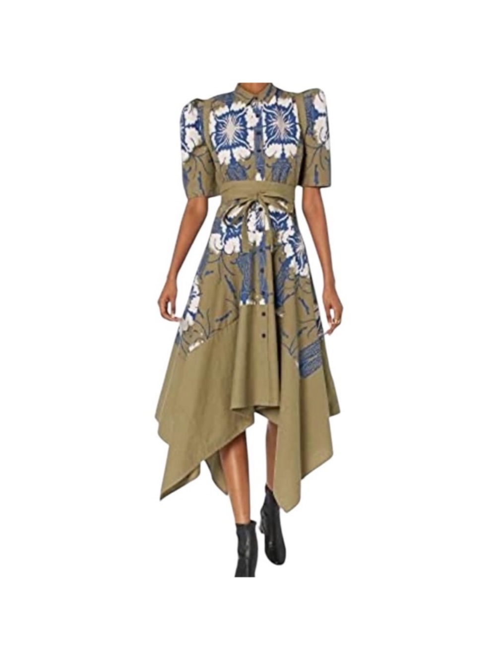 Making the Cut Viral Dress NWT SZ M Army Green & Blue Button Down Belted - Picture 3 of 9